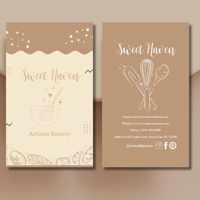 Blush Elegant Minimalist Cooking Utensil Bakery Business Card (Creator Uploaded)