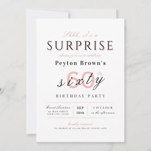 Blush elegant modern classy surprise 60th birthday invitation