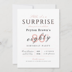 Blush elegant modern classy surprise 80th birthday invitation
