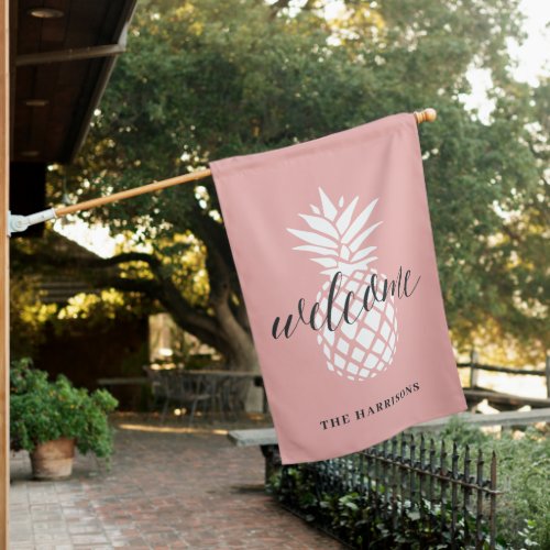 Blush  Elegant Personalized Pineapple Welcome House Flag