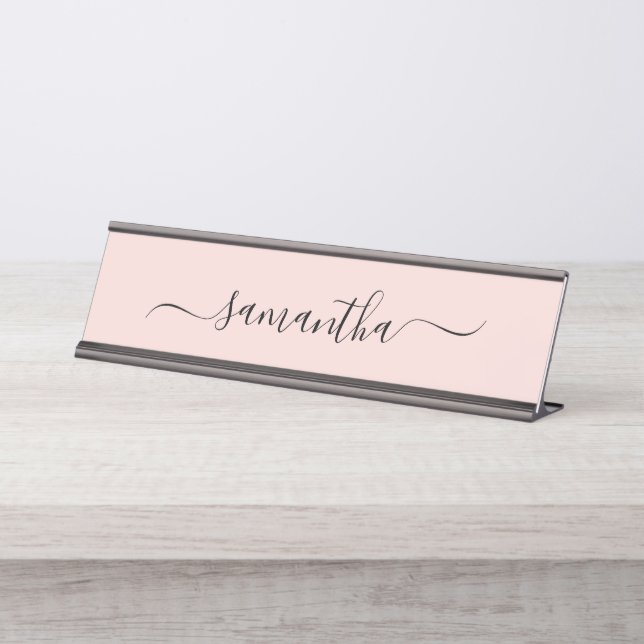 Blush Elegant Swash Signature Name Desk Name Plate (Front)