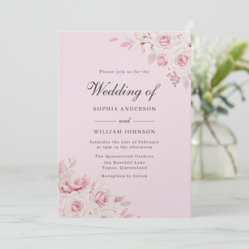 Blush Elegant Watercolor Pearl Shimmer Wedding Invitation