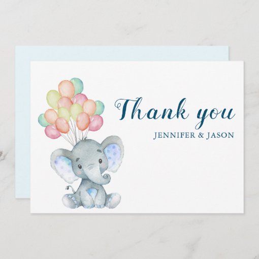 Blush Elephant Boy Baby Shower Thank You Card | Zazzle