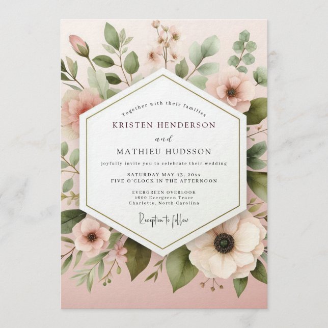 Blush Ethereal Anemone Wedding Invitation (Front)