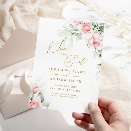 Blush  Eucalyptus Floral Save the Date invitation