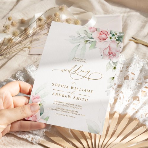 Blush  Eucalyptus Floral Wedding Invitation