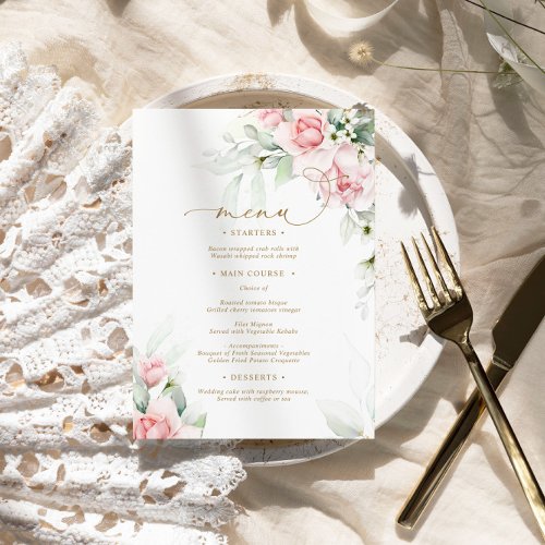 Blush  Eucalyptus Floral Wedding Menu