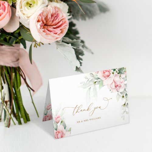Blush  Eucalyptus Floral Wedding Thank You Card