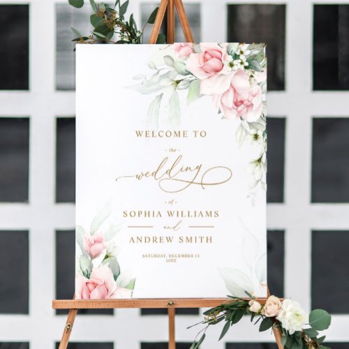 Blush  Eucalyptus Floral Wedding Welcome Foam Board