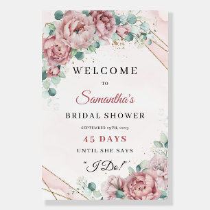 Blush eucalyptus gold bridal shower count down foam board