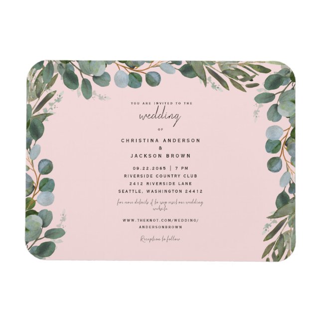 Blush Eucalyptus Greenery Wedding Invitation Magnet (Horizontal)