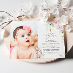 Blush & Eucalyptus Photo Baptism Invitation