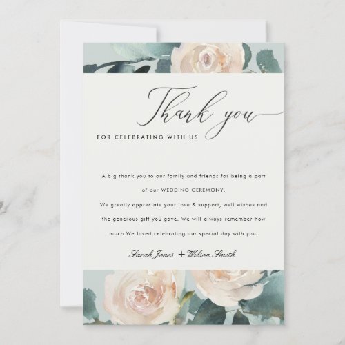 Blush Eucalyptus Rose Kraft Grey Wedding Thank You Card