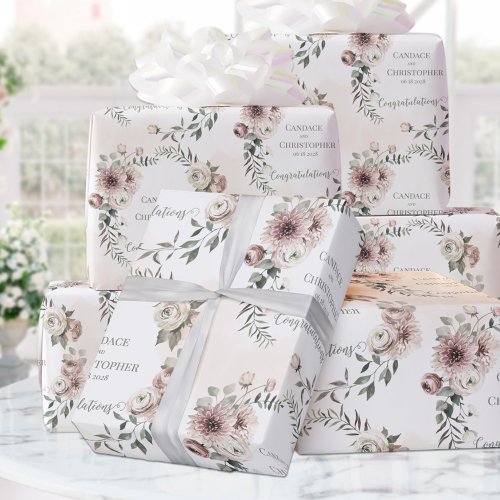 Blush Eucalyptus Wedding Add Name  Congratulation Wrapping Paper