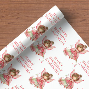 Blush Fairy Girl Whimsical Floral Birthday Wrapping Paper