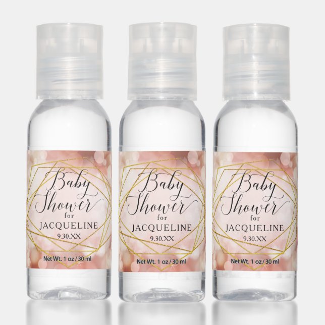 Blush Fairy Lights Geometric Gold Baby Girl Shower Hand Sanitizer (Set)