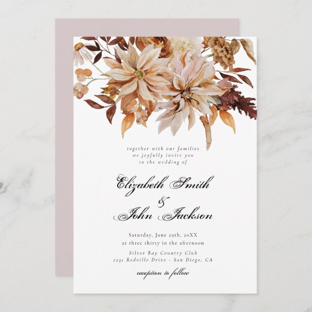 Blush Fall Autumn Burnt Orange Rust Wedding Invitation (Front/Back)