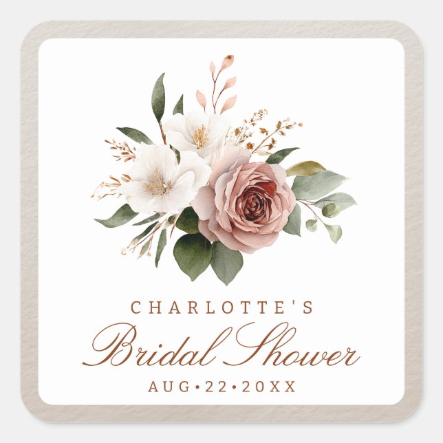 Blush Fall Floral Bridal Shower Favor Sticker (Front)