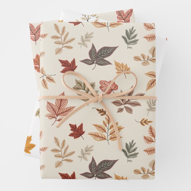 Blush Fall Leaves Pattern  Wrapping Paper Sheets (In situ)