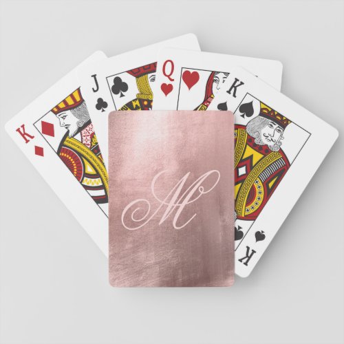 Blush Fancy Monogram Shiny Faux Rose Gold Foil Playing Cards