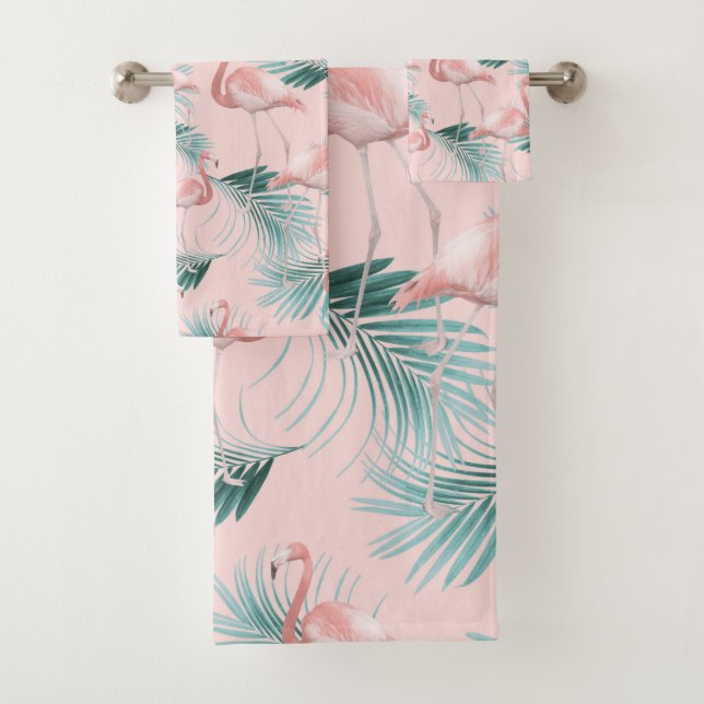 Blush Flamingo Palm Vibes #1 Bath Towel Set (Insitu)