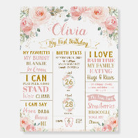 Blush Floral 1st Birthday Milestone Birth Stats