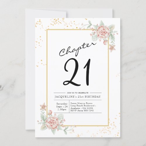 Blush Floral 21st Birthday Invitation