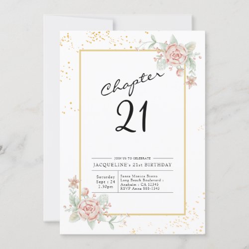 Blush Floral 21st Birthday Invitation