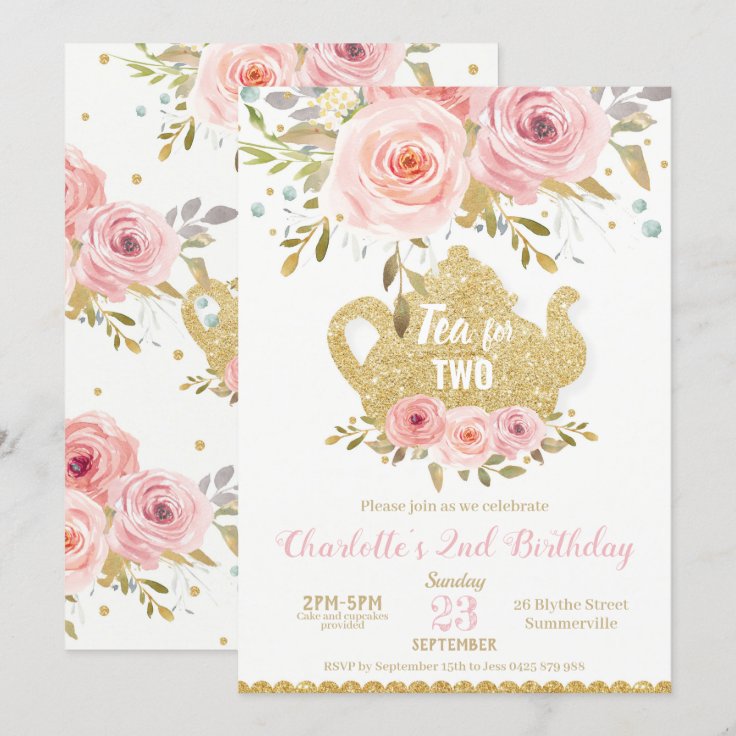 Blush Floral 2nd Birthday High Tea for Two Party Invitation Zazzle