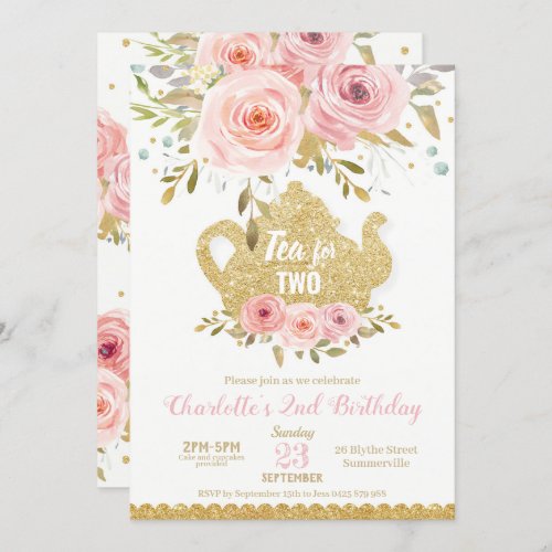 Blush Floral 2nd Birthday High Tea for Two Party Invitation