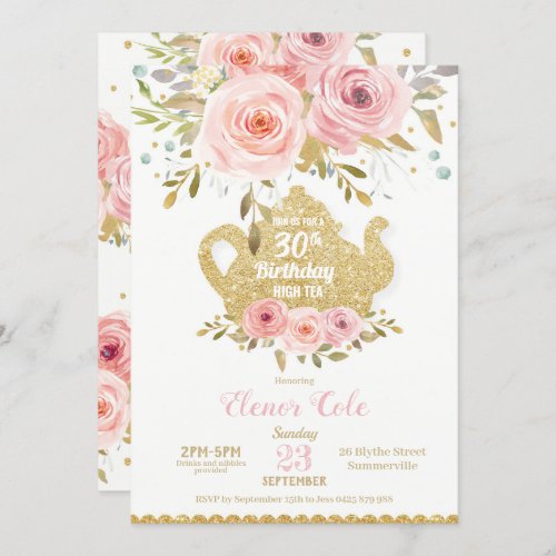 Blush Floral 30th Birthday High Tea Party ANY AGE Invitation