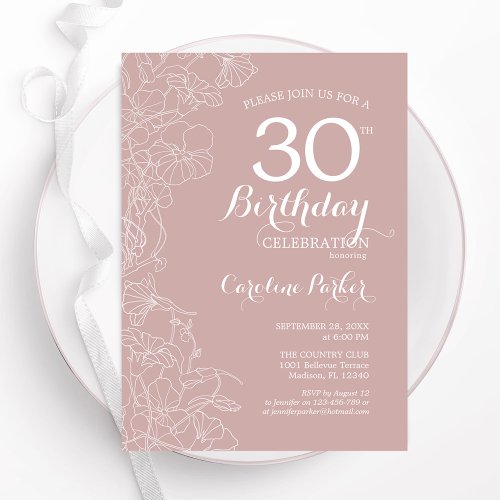 Blush Floral 30th Birthday Party Invitation