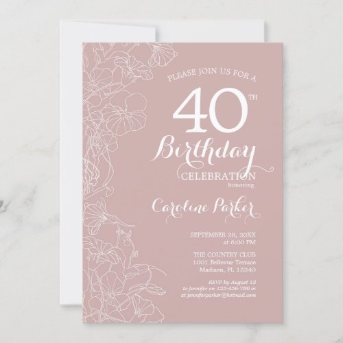 Blush Floral 40th Birthday Party Invitation