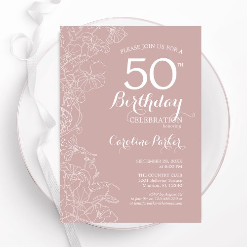 Blush Floral 50th Birthday Party Invitation