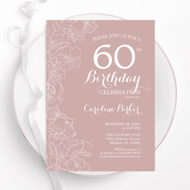 Blush Floral 60th Birthday Party Invitation (Creator Uploaded)