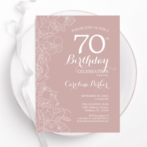 Blush Floral 70th Birthday Party Invitation
