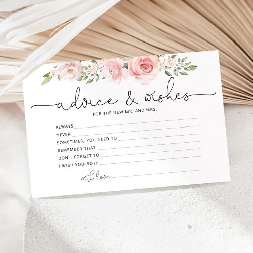 Blush floral advice and wishes bridal shower stationery