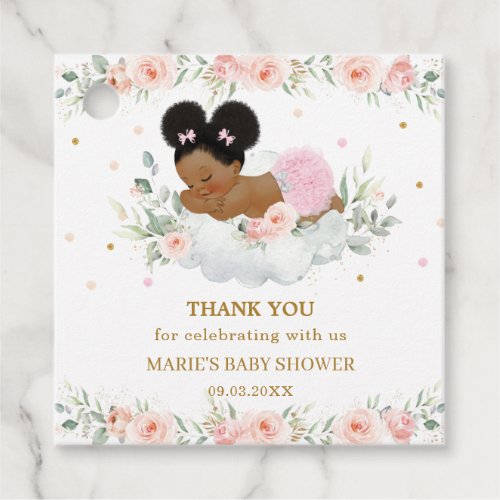 Blush Floral African Afro Puff Baby Girl Shower  Favor Tags