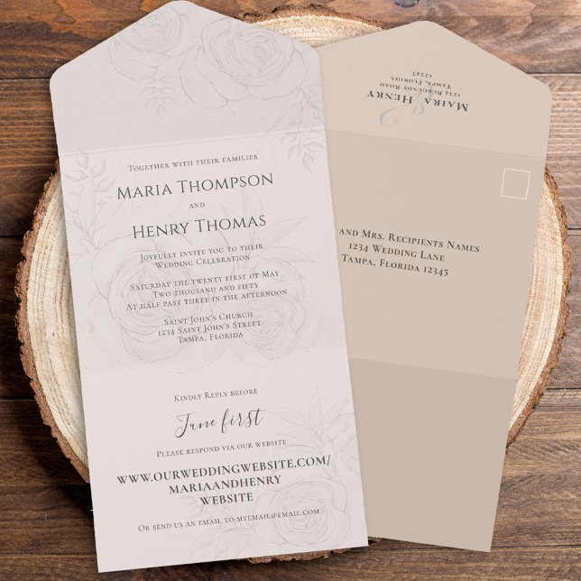 Blush Floral All in One Wedding Custom All In One Invitation (Blush floral All in One Wedding Invitation.)