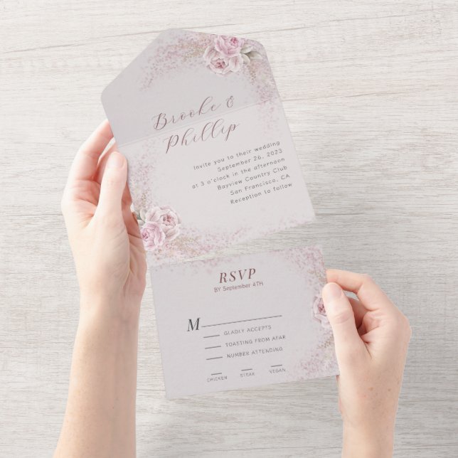 Blush Floral All in One Wedding Invitation RSVP (Tearaway)