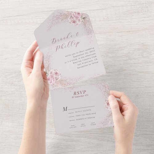 Blush Floral All in One Wedding Invitation RSVP