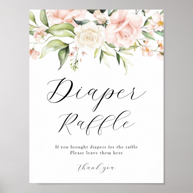 Blush Floral and Greenery Diaper Raffle Sign (Front)