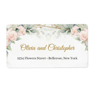 Blush floral and greenery gold frame shipping label