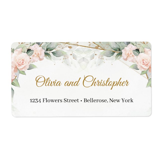 Blush floral and greenery gold frame shipping label (Front)