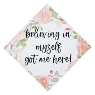 Blush Floral and Script Inspiration Message Graduation Cap Topper