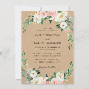 Blush Floral Arch Rustic Kraft Wedding Invitation