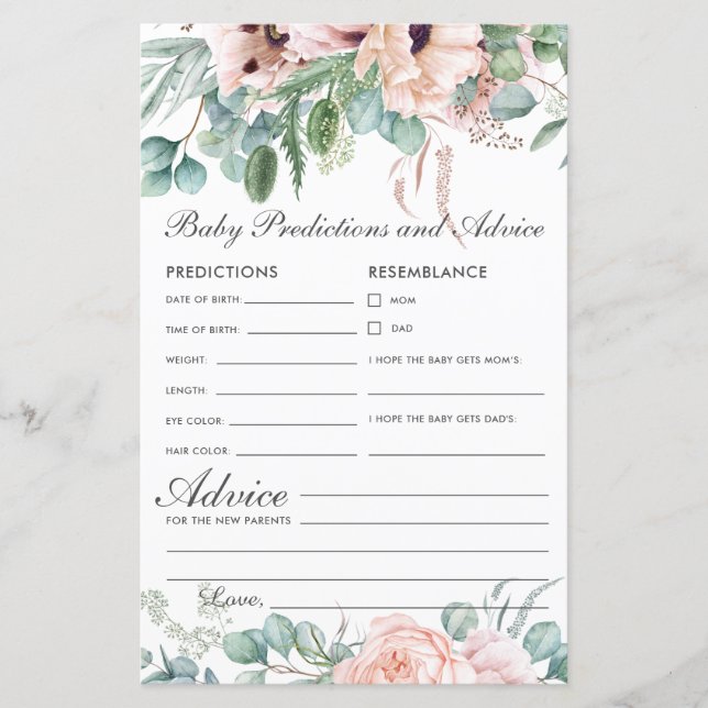 Blush Floral Baby Predictions & Advice Shower (Front)