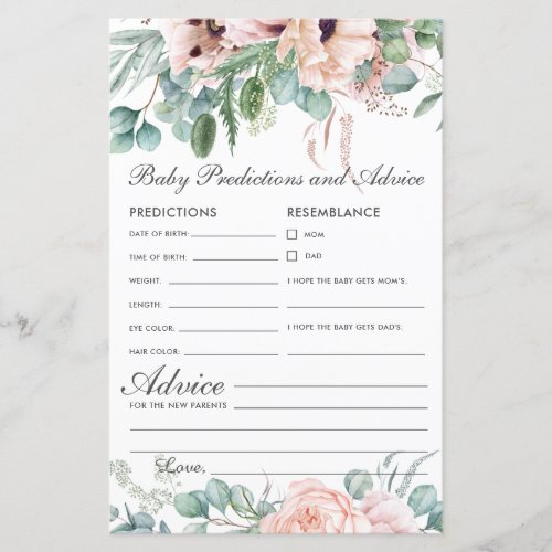 Blush Floral Baby Predictions  Advice Shower