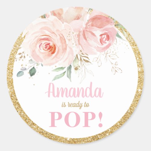 Blush Floral Baby Shower About Ready to Pop Favor Classic Round Sticker
