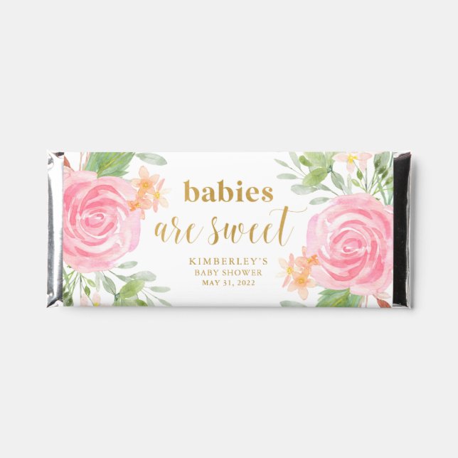 Blush Floral Baby Shower Babies are Sweet Hershey Bar Favors (Front)